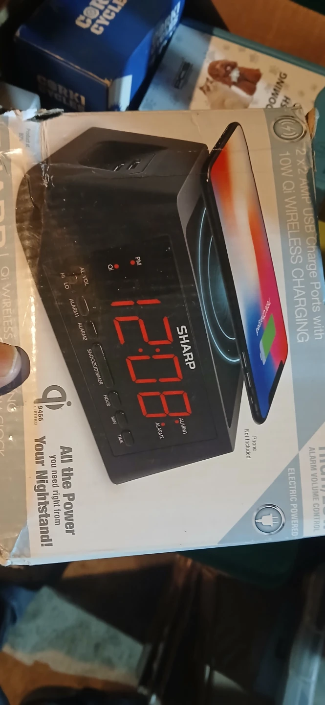 Sharp Qi Wireless Charging Power Station Alarm Clock
