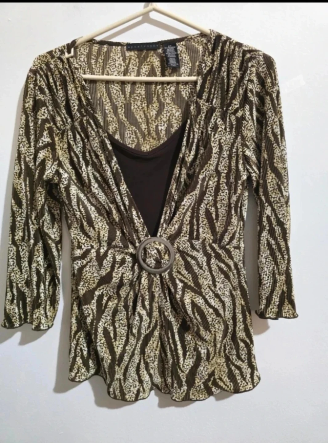 Apostrophe Women's Zebra Print Blouse with Ring