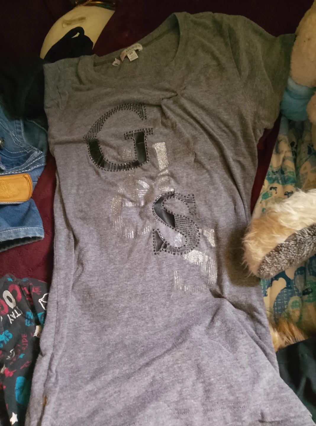 Guess Grey T-Shirt with Glitter Logo