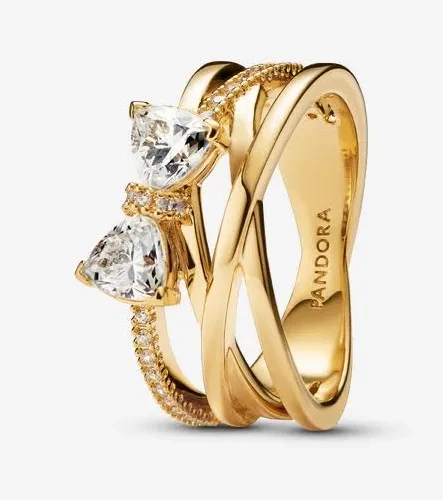 Pandora Gold Ring with Clear Stones