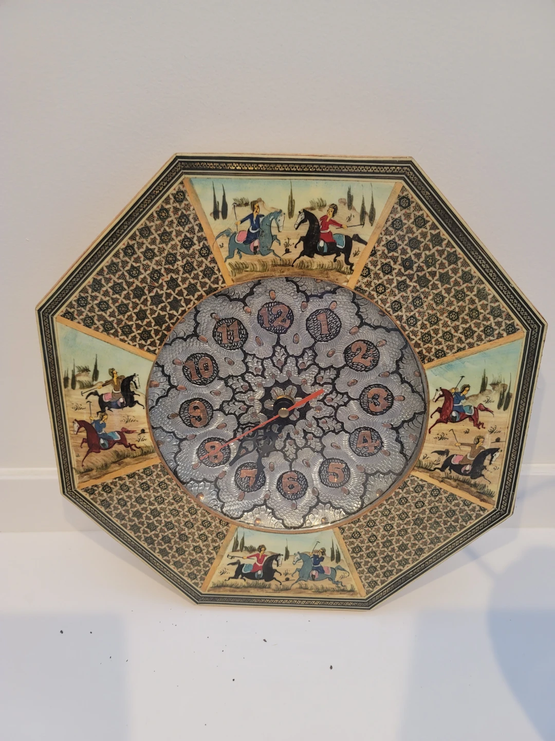 Octagonal Decorative Wall Clock with Horsemen Art - photo 2