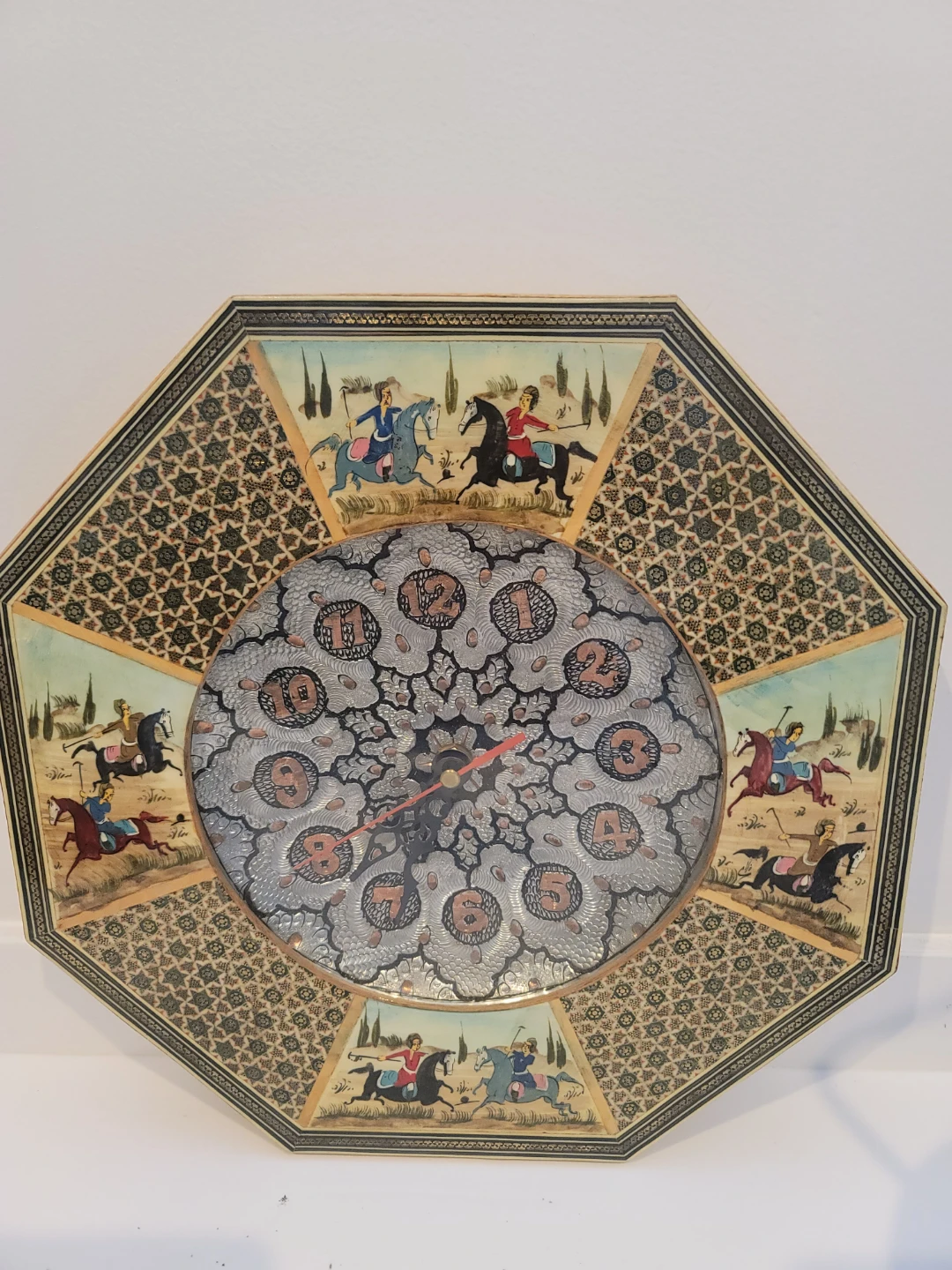 Octagonal Decorative Wall Clock with Horsemen Art - photo 3