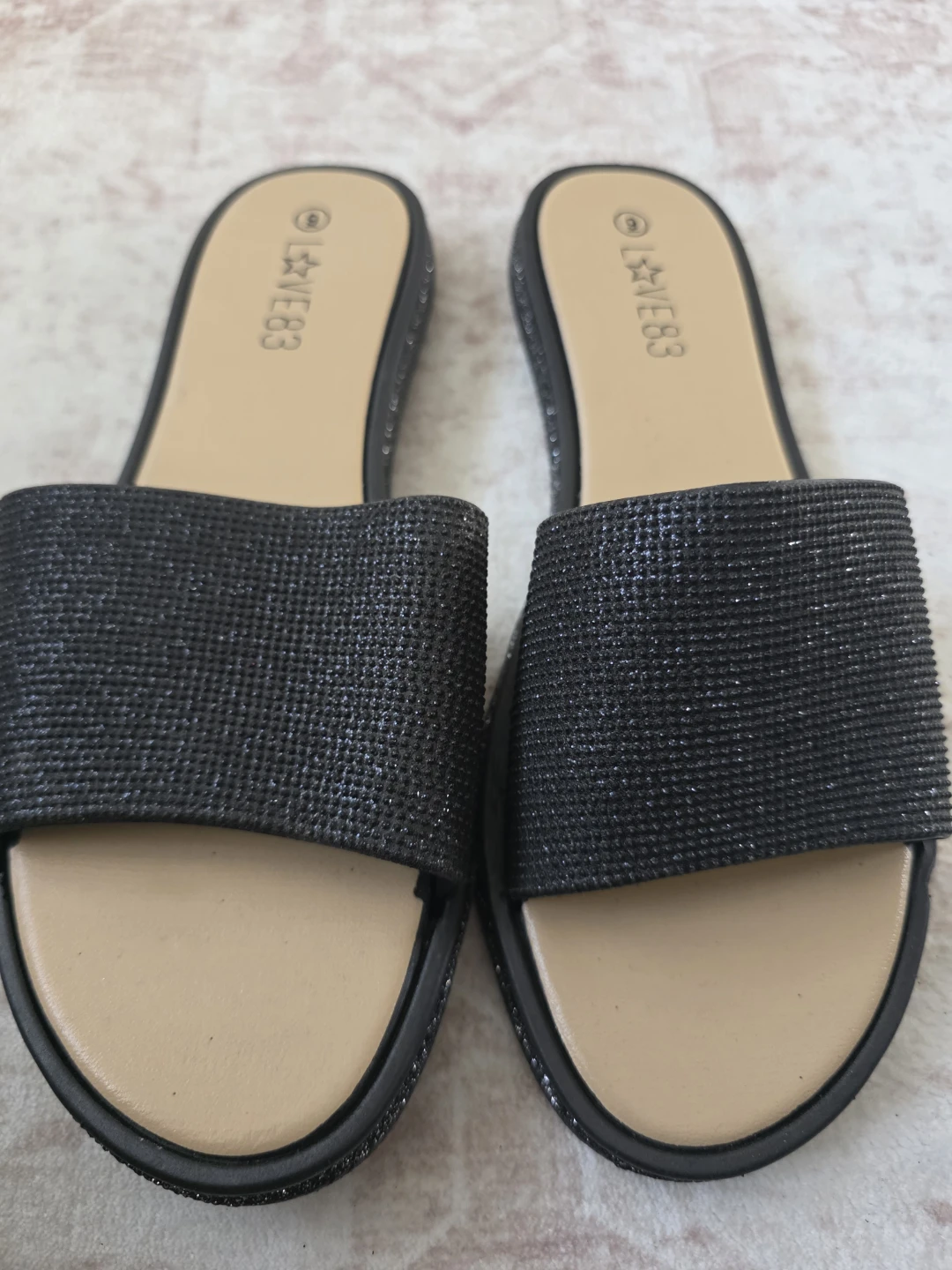 LOVE83 Black Sparkle Slide Sandals Size 9 (USA) / 40 (EUR)