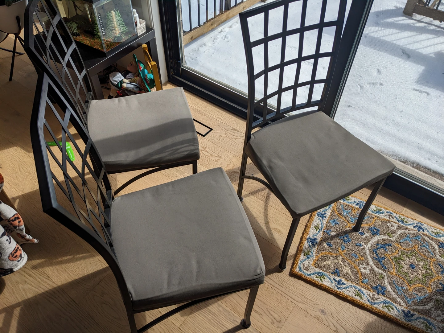 Set of 3 Metal Dining Chairs with Cushions