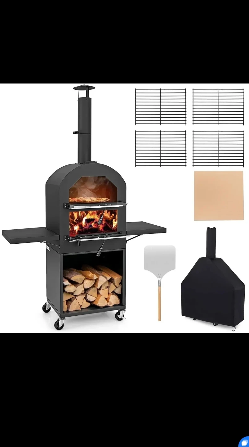 Outdoor Pizza Oven with Built-in Thermometer & Accessories