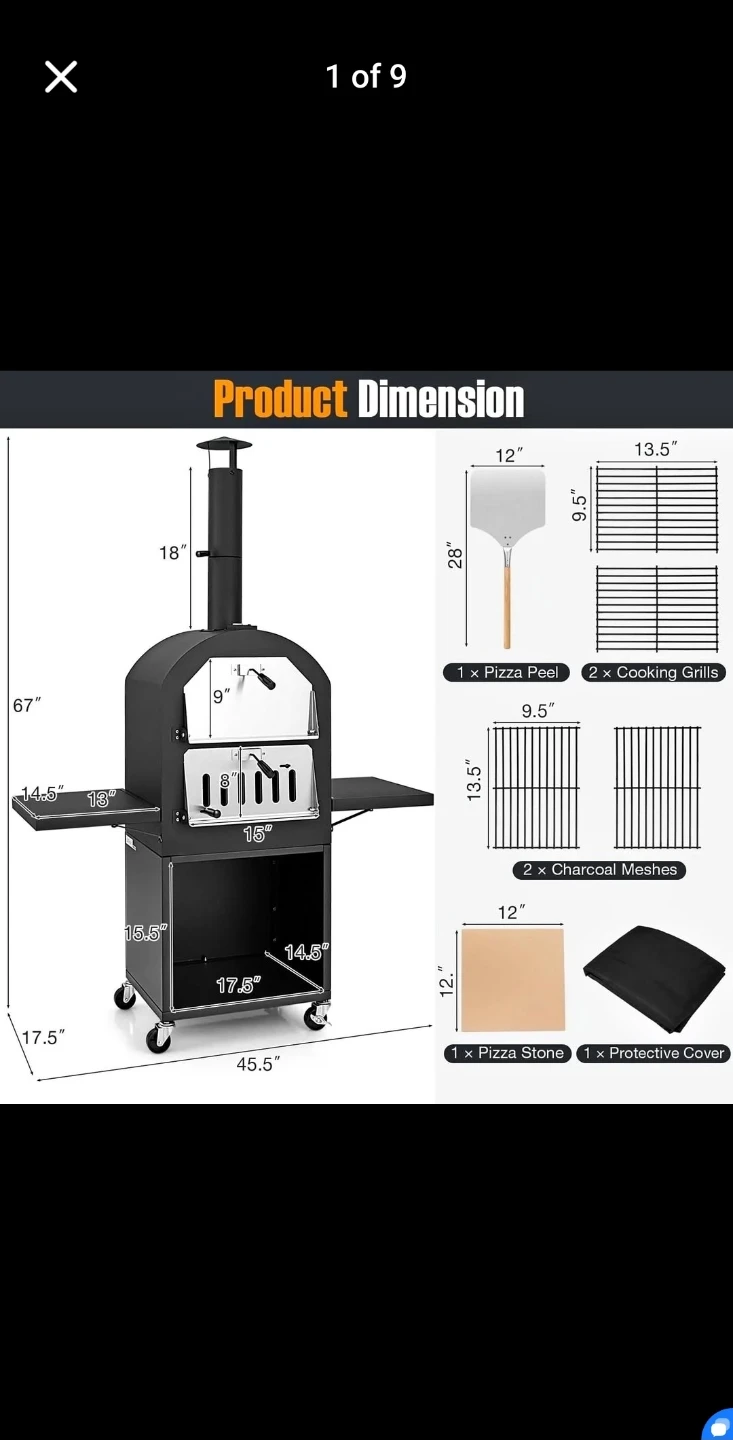 Outdoor Pizza Oven with Built-in Thermometer & Accessories - photo 4