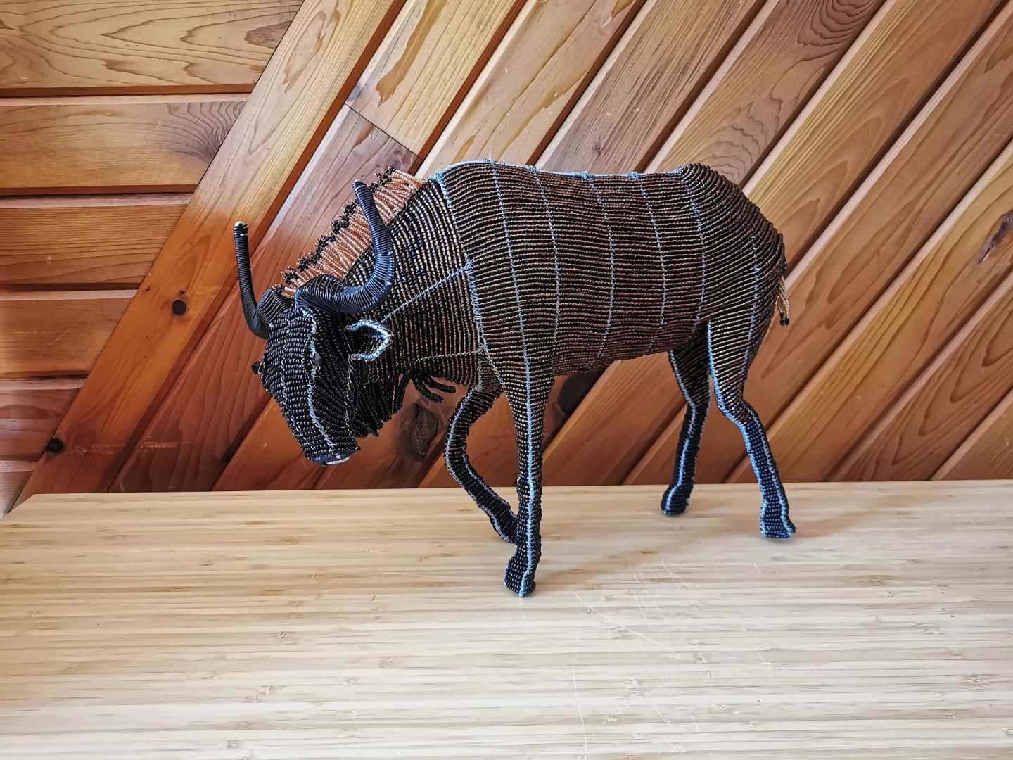 African Beaded Wildebeest Sculpture – Handmade Safari Decor - photo 3