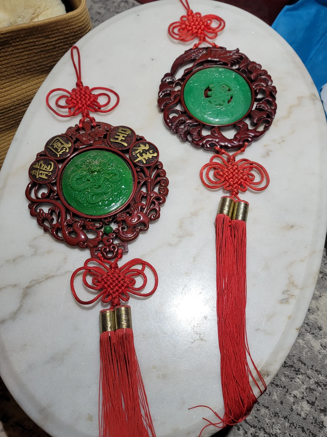 Chinese Dragon & Crane Ornate Hanging Charms