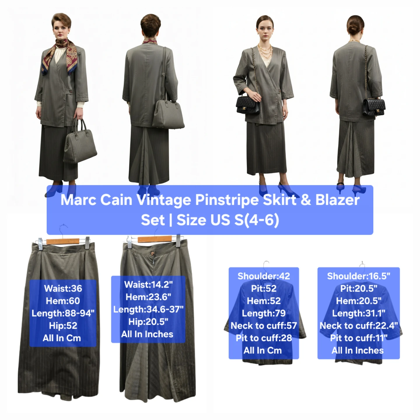 Marc Cain Vintage Pinstripe Skirt & Blazer Set Size S(4-6)