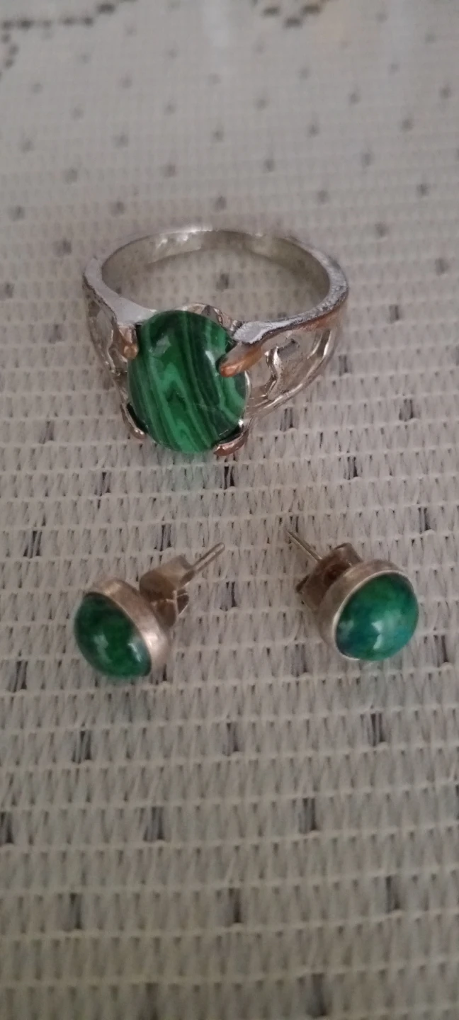 Malachite Ring plated 🧐 and (Earring 925) Set