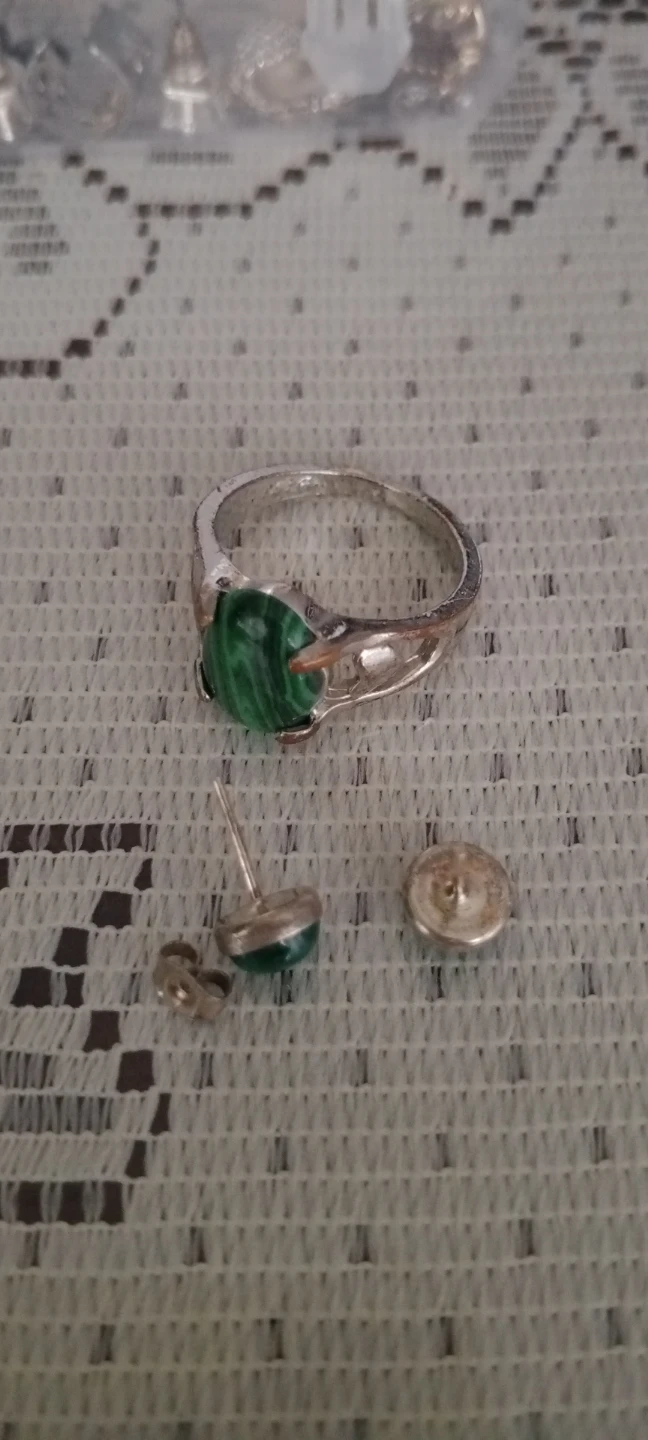 Malachite Ring plated 🧐 and (Earring 925) Set - photo 4