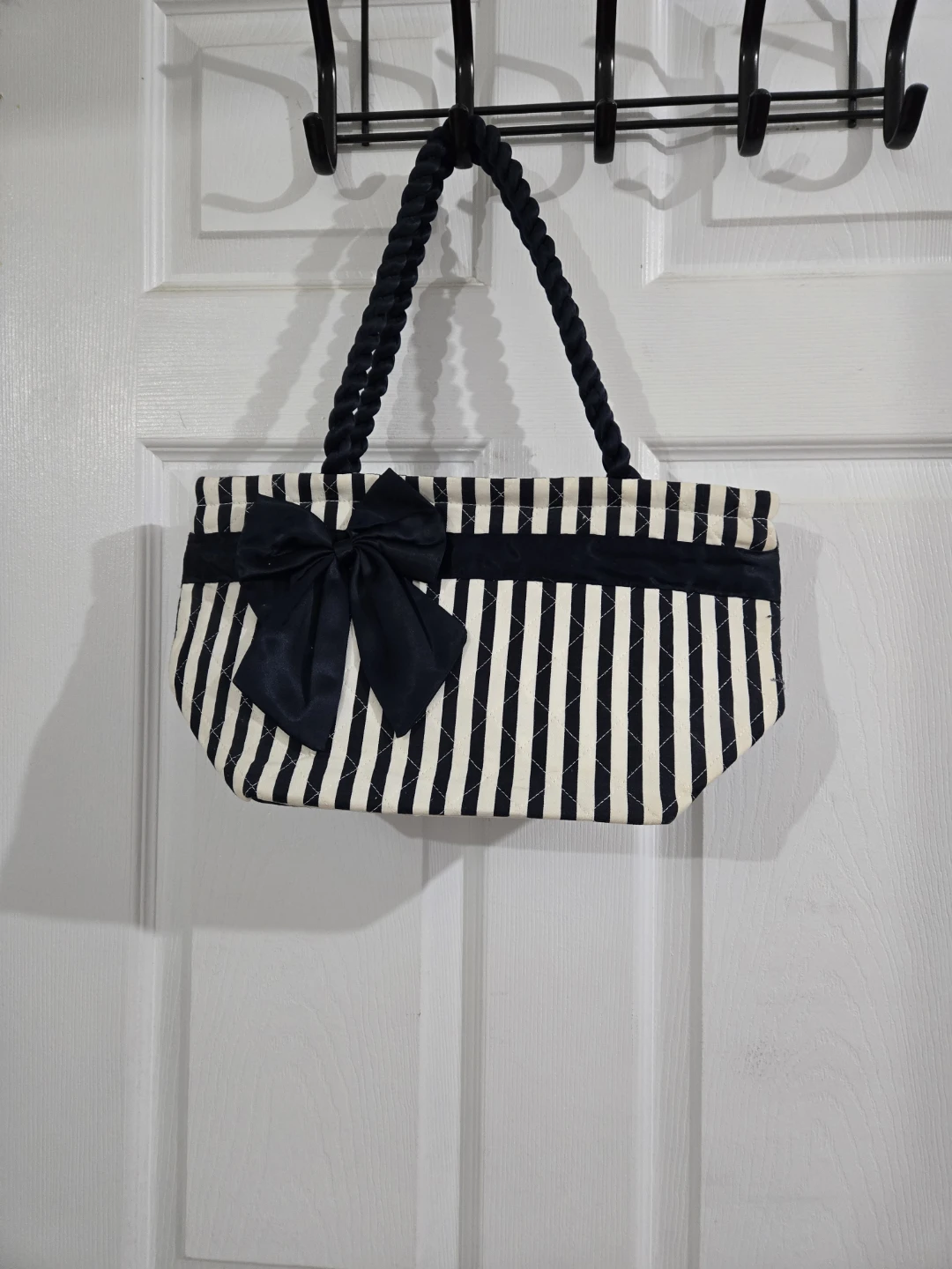 Striped Tote Bag with Bow