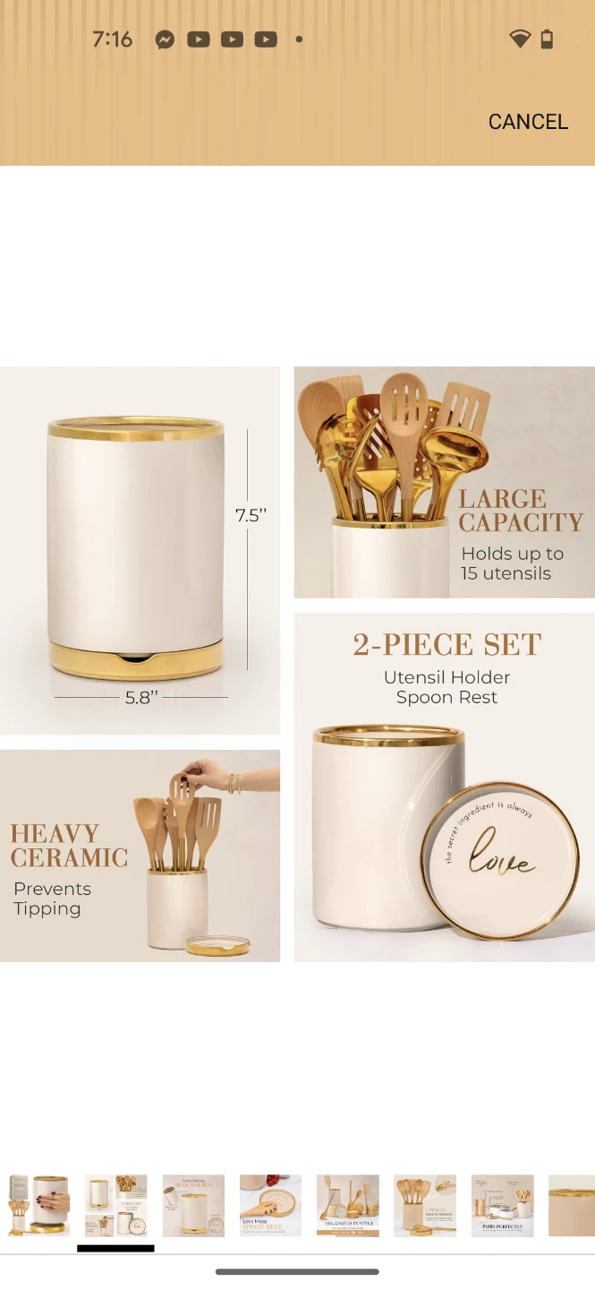Styled Settings Beige Ceramic Utensil Holder with Gold Trim - photo 2