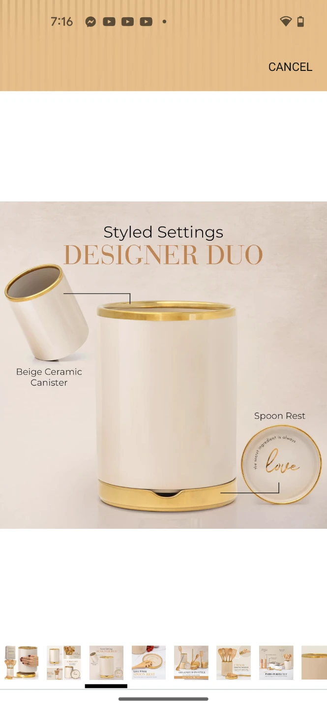 Styled Settings Beige Ceramic Utensil Holder with Gold Trim - photo 3