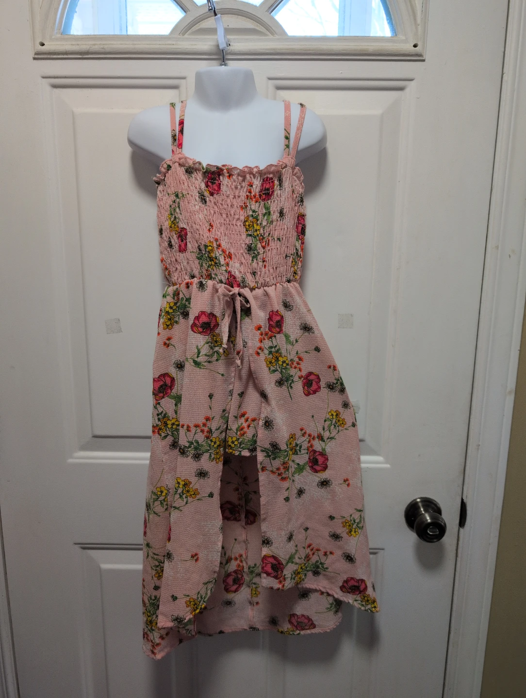 Pink Floral Smocked Midi Dress short