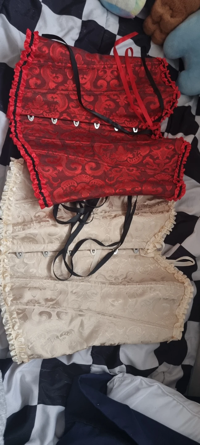 Red and Beige Corset Tops with Ribbon Lacing
