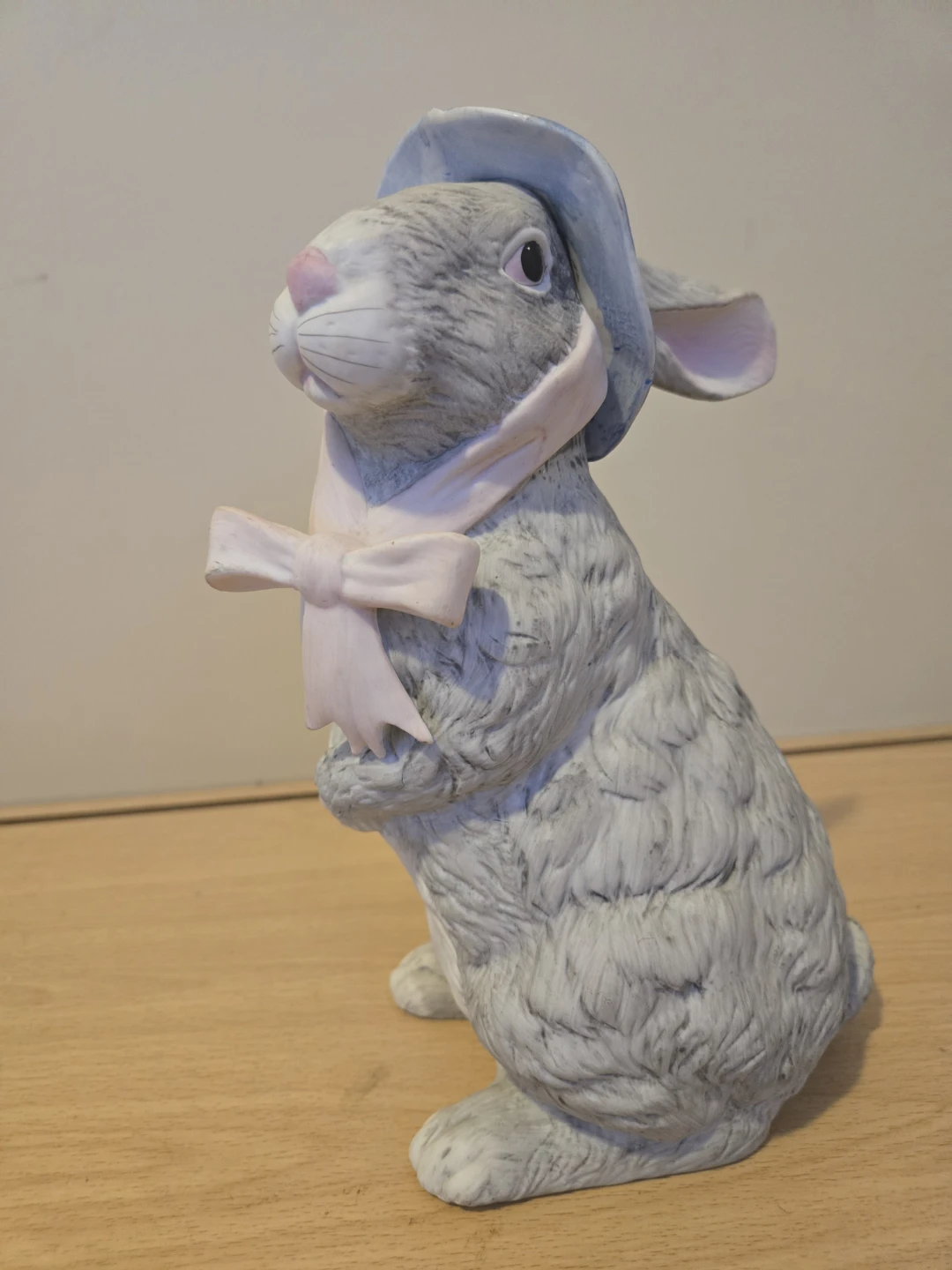 Ceramic Bunny Figurine with Blue Hat
