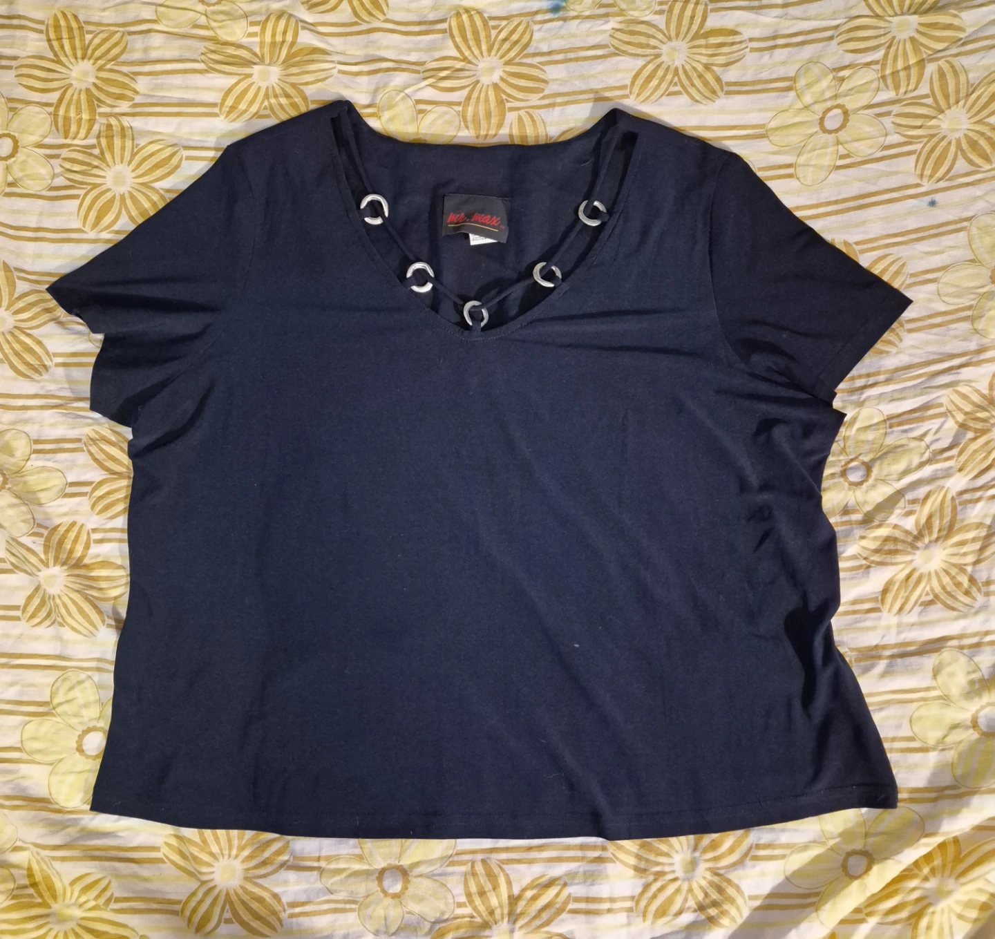 Navy blue vintage top with silver ring detailing