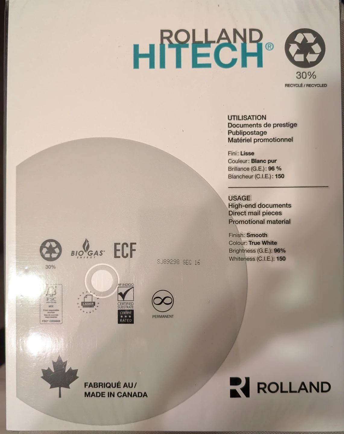 Roll and Hitech Paper - True White, 8.5" x 11"