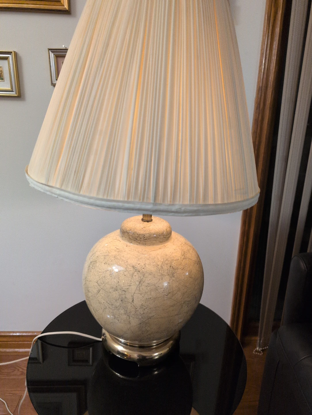 Cream Ceramic Table Lamp with Pleated Shade