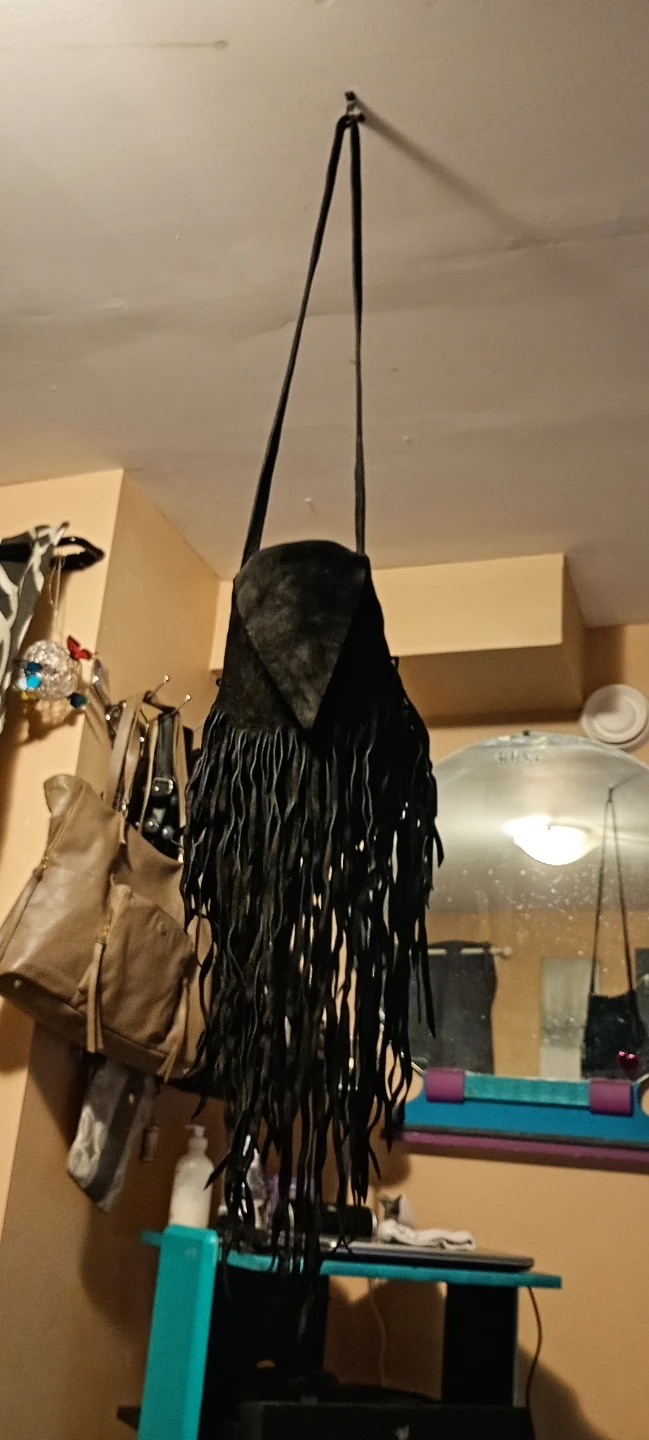Black Suede Fringe Crossbody Bag