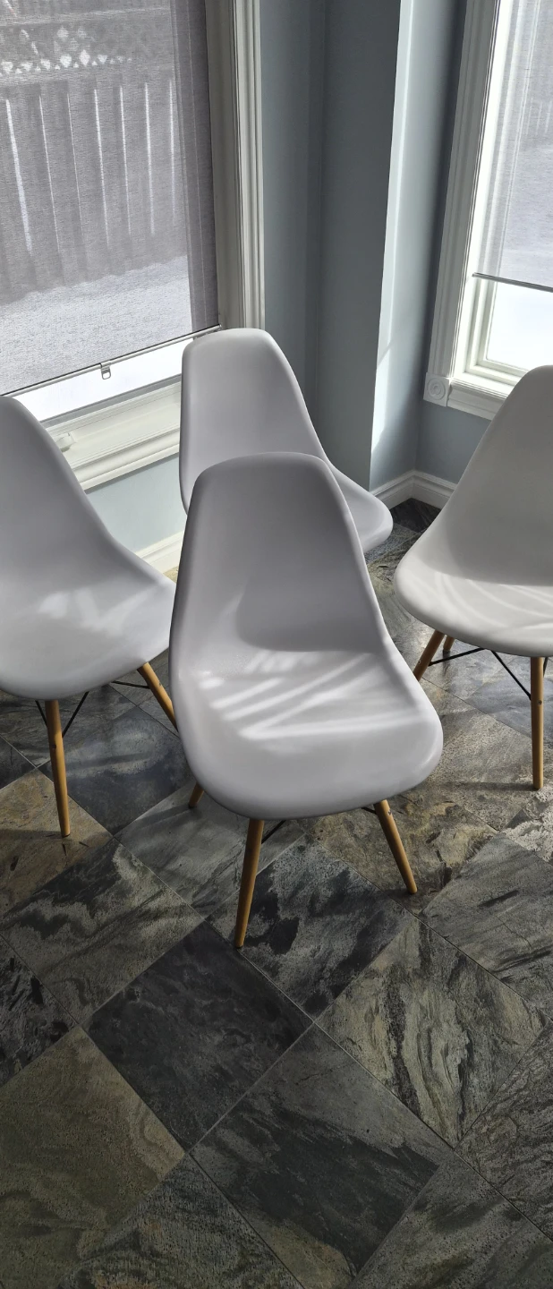 Set of 4 White Eiffel Dining Chairs with Wood Legs