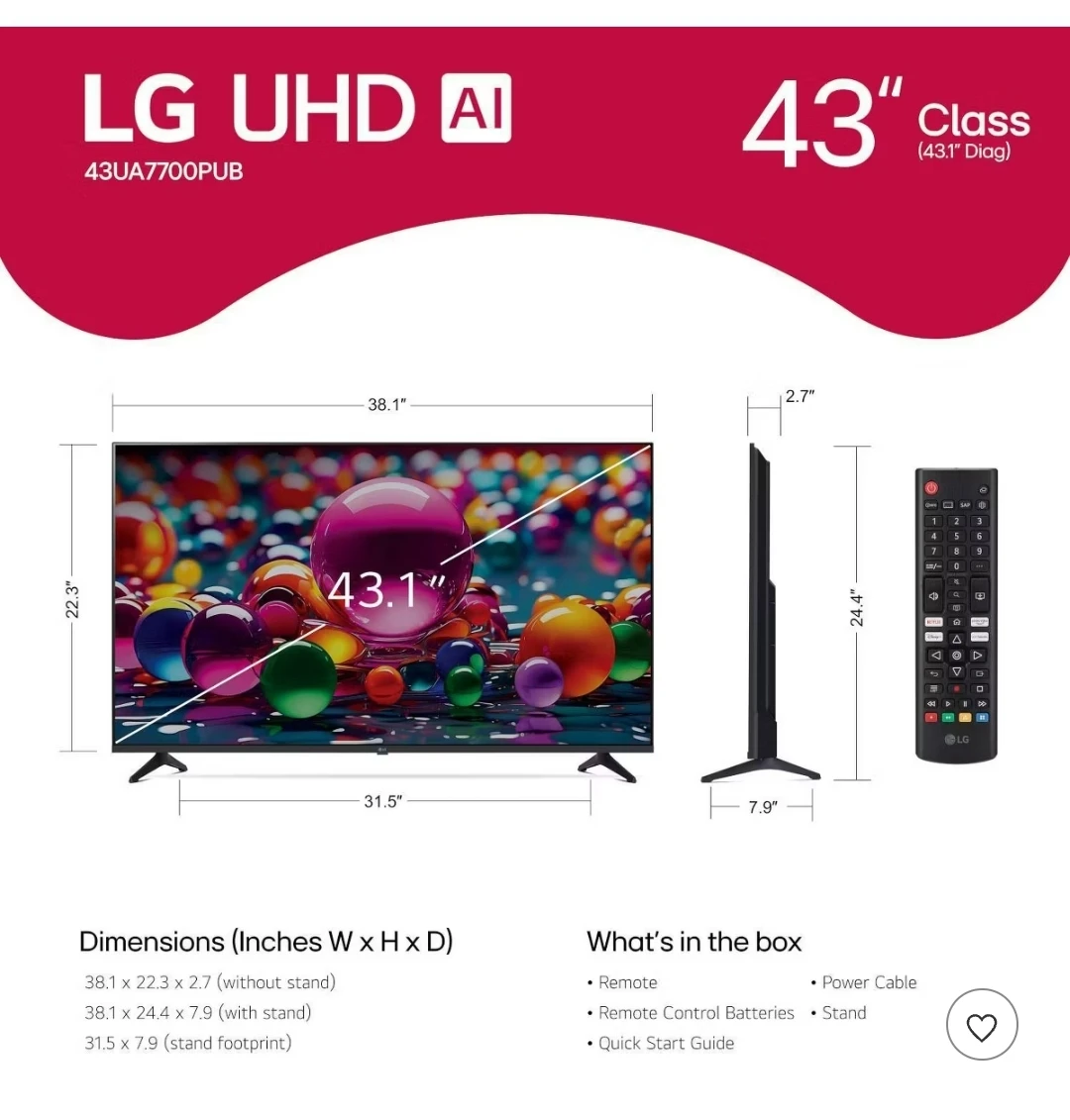 LG 43" UHD AI Smart TV 43UA7700PUB - photo 3