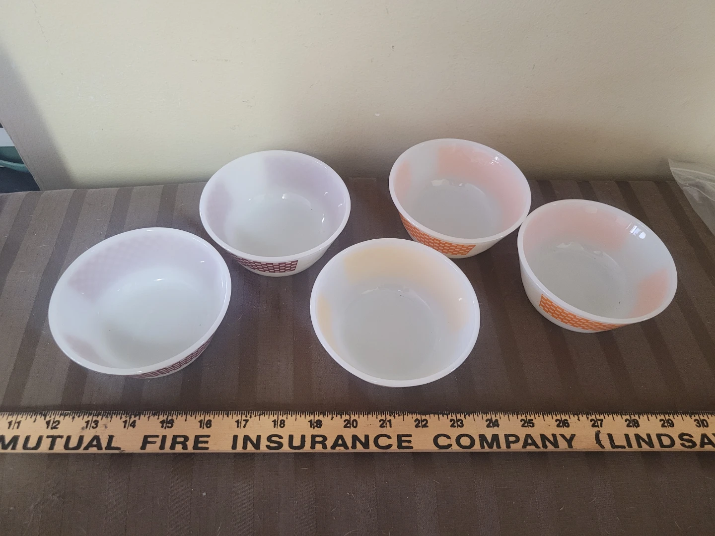 Lot 5 x Fire King Geometric Checkerboard Milk Glass Bowl