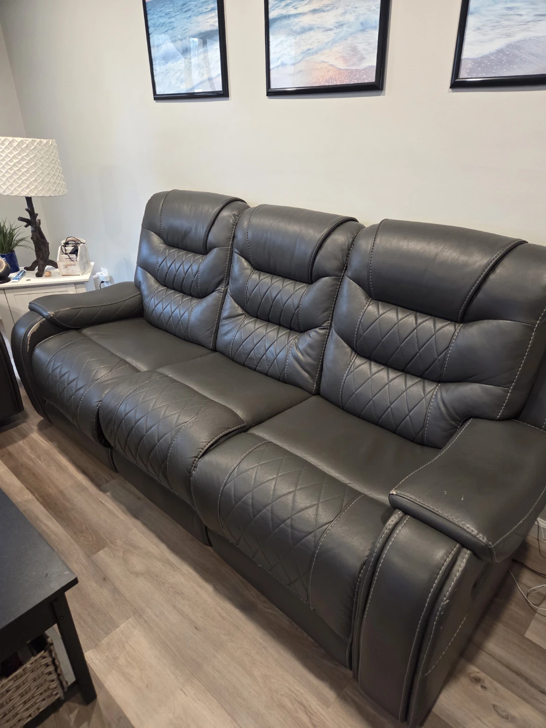 Gray Faux Leather Reclining Loveseat with Cup Holders