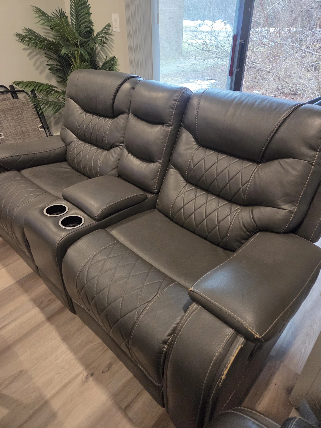 Gray Faux Leather Reclining Loveseat with Cup Holders - photo 4