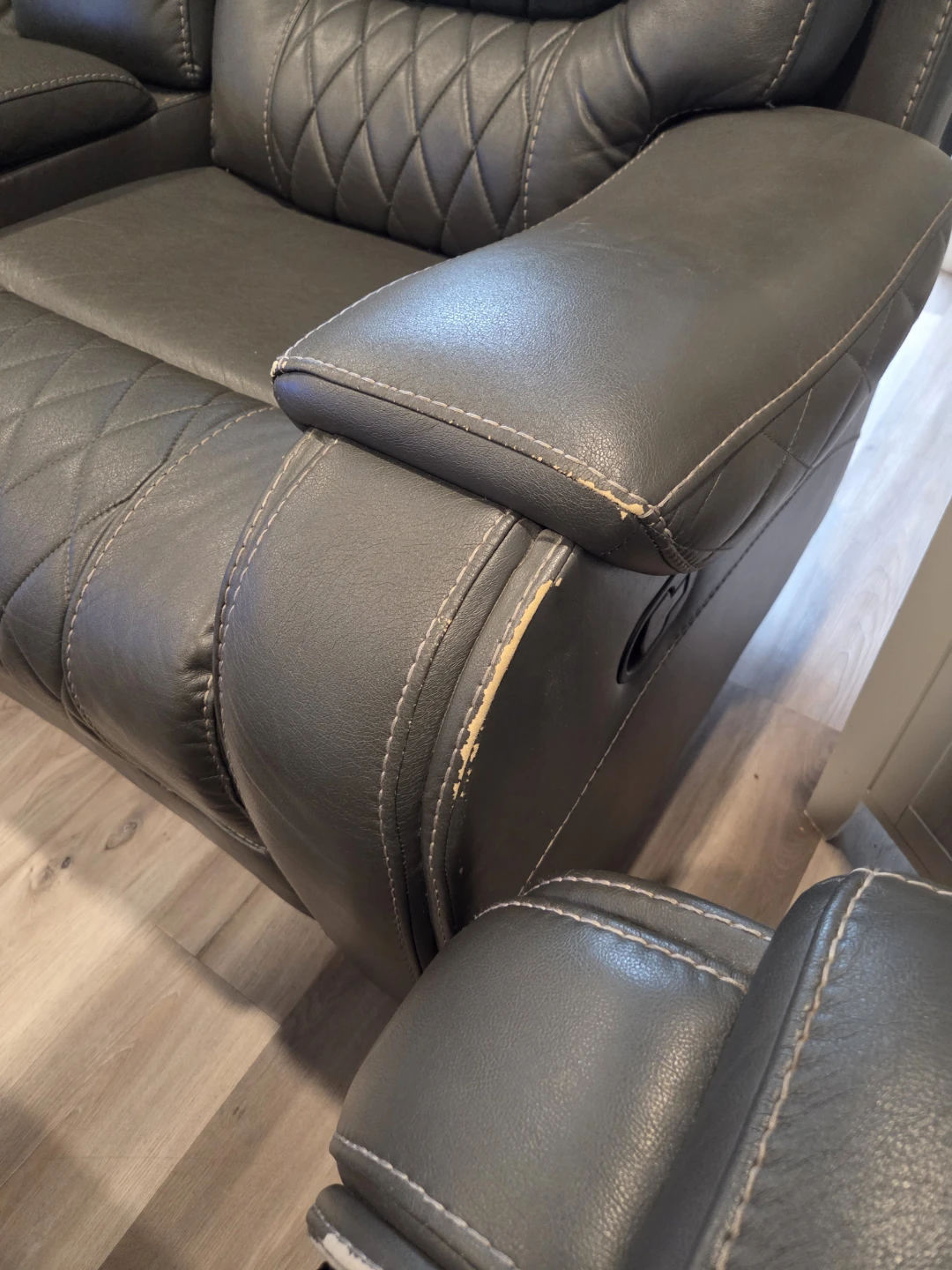 Gray Faux Leather Reclining Loveseat with Cup Holders - photo 5