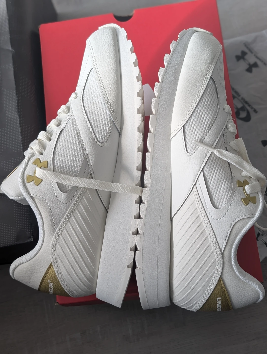 Under Armour White & Gold Sneakers - Size 8.5
