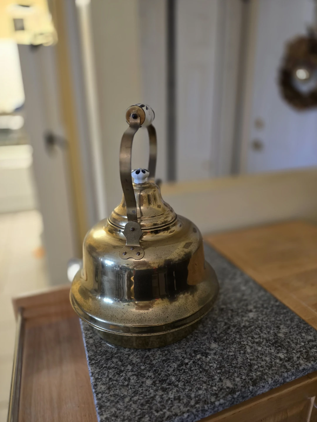 Vintage Brass Kettle with Ceramic Handle - photo 2