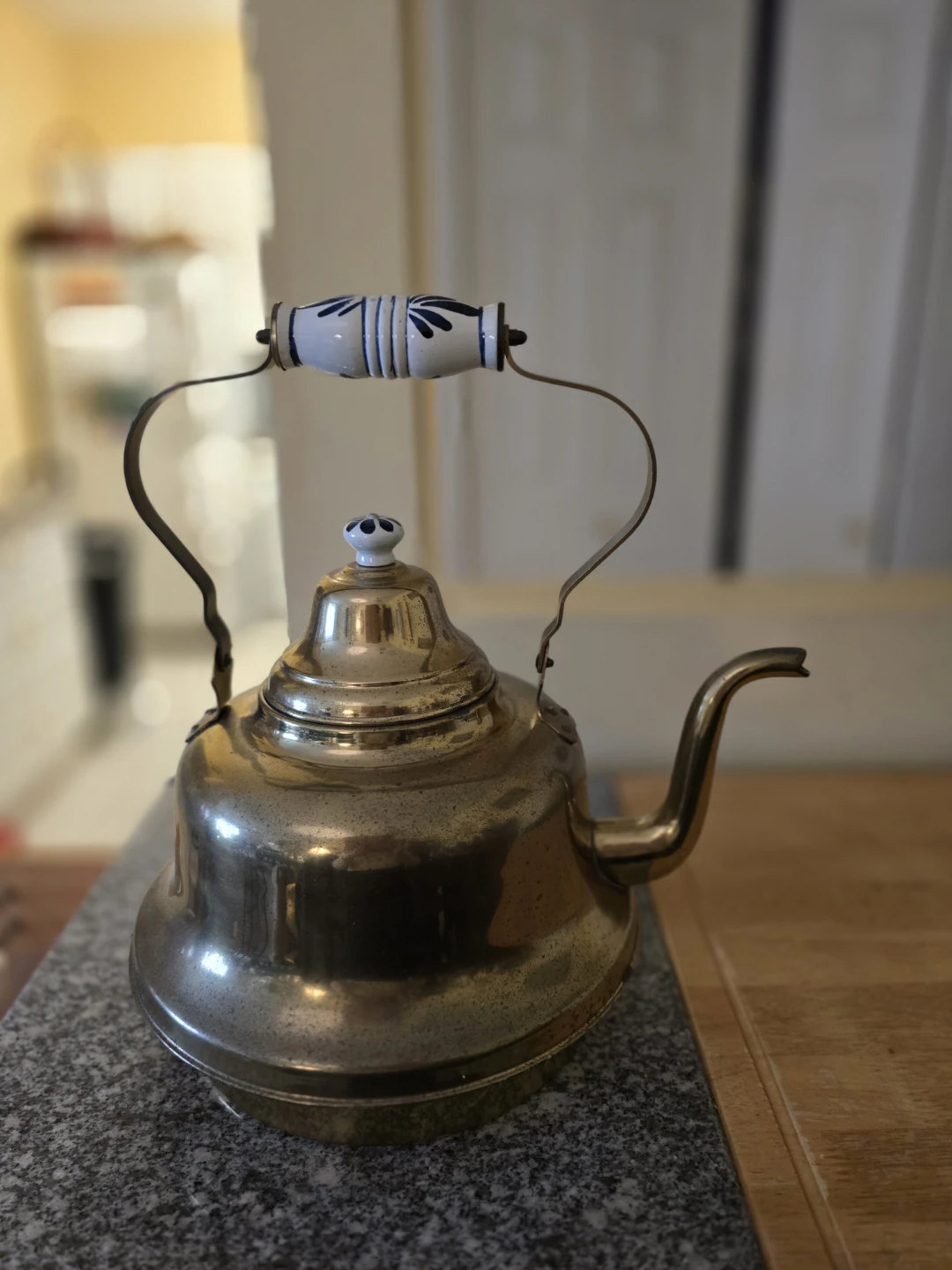 Vintage Brass Kettle with Ceramic Handle - photo 4