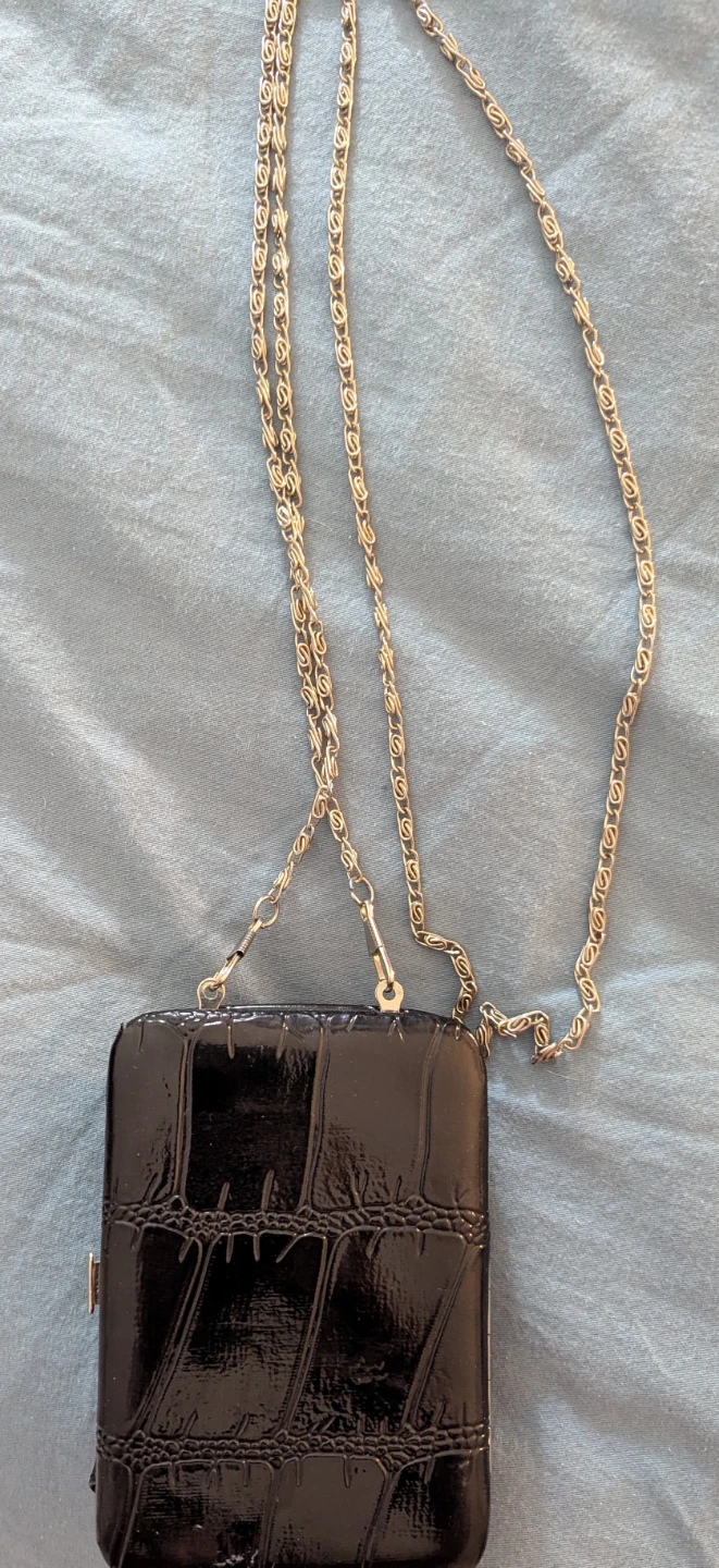Black Faux Croc Wallet with Chain