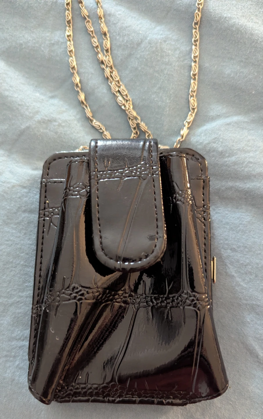 Black Faux Croc Wallet with Chain - photo 2