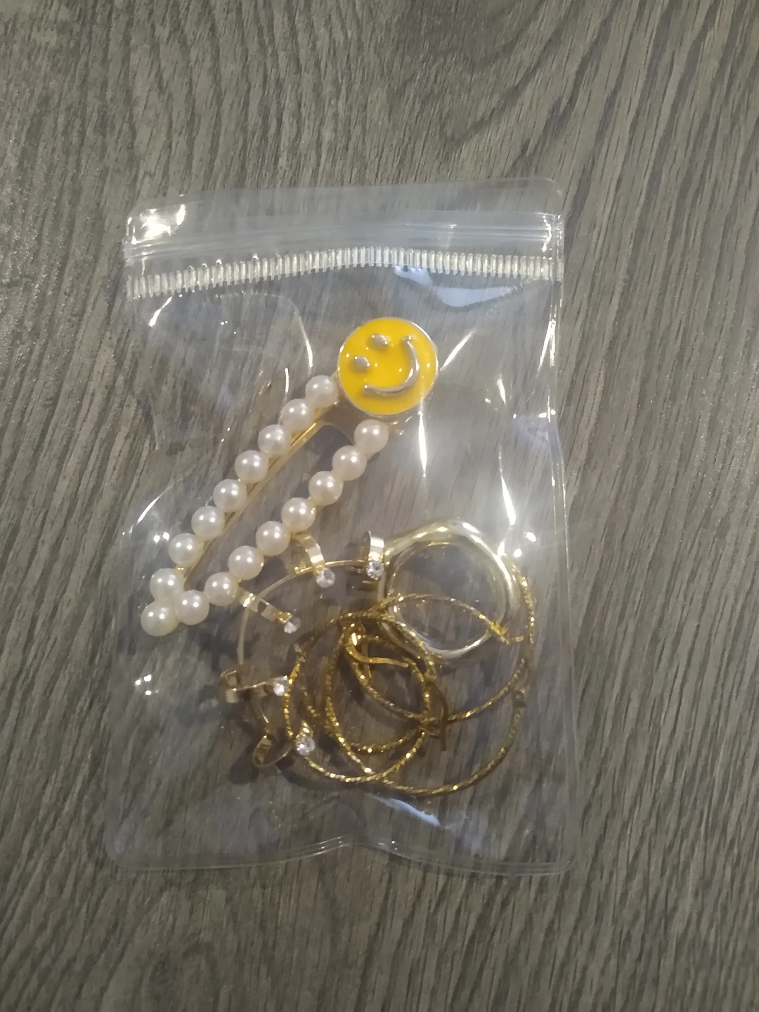 Jewelry Set: Pearl Hair Clip, Hoop Earrings, Ring, Ear Cuffs