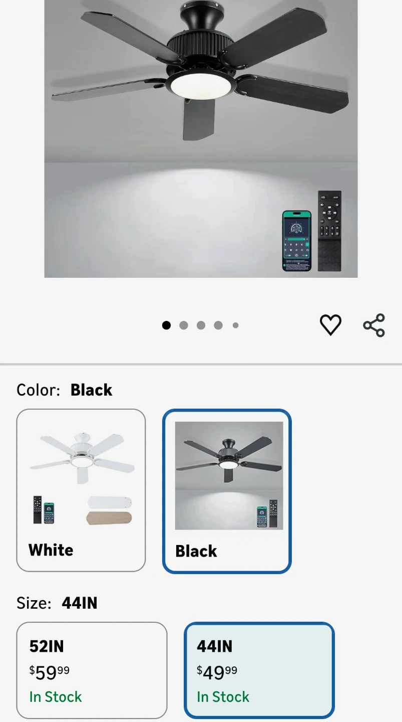 Black 44IN Ceiling Fan with Remote (cash only)