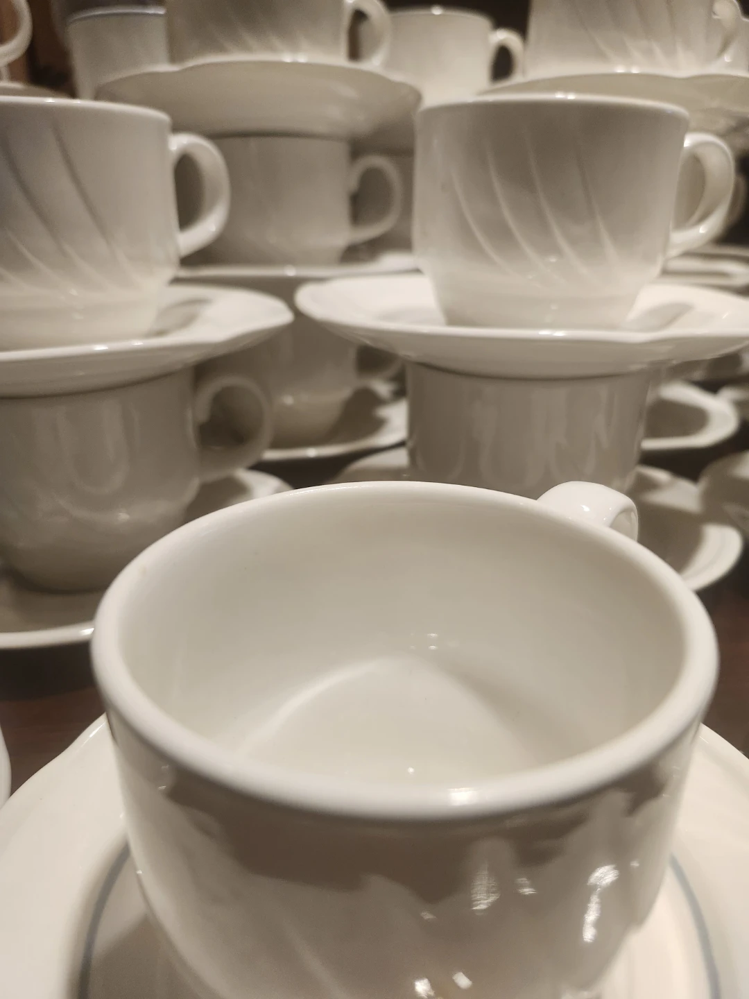 Set of 70 White Ceramic Coffee Cups and Saucers - photo 3