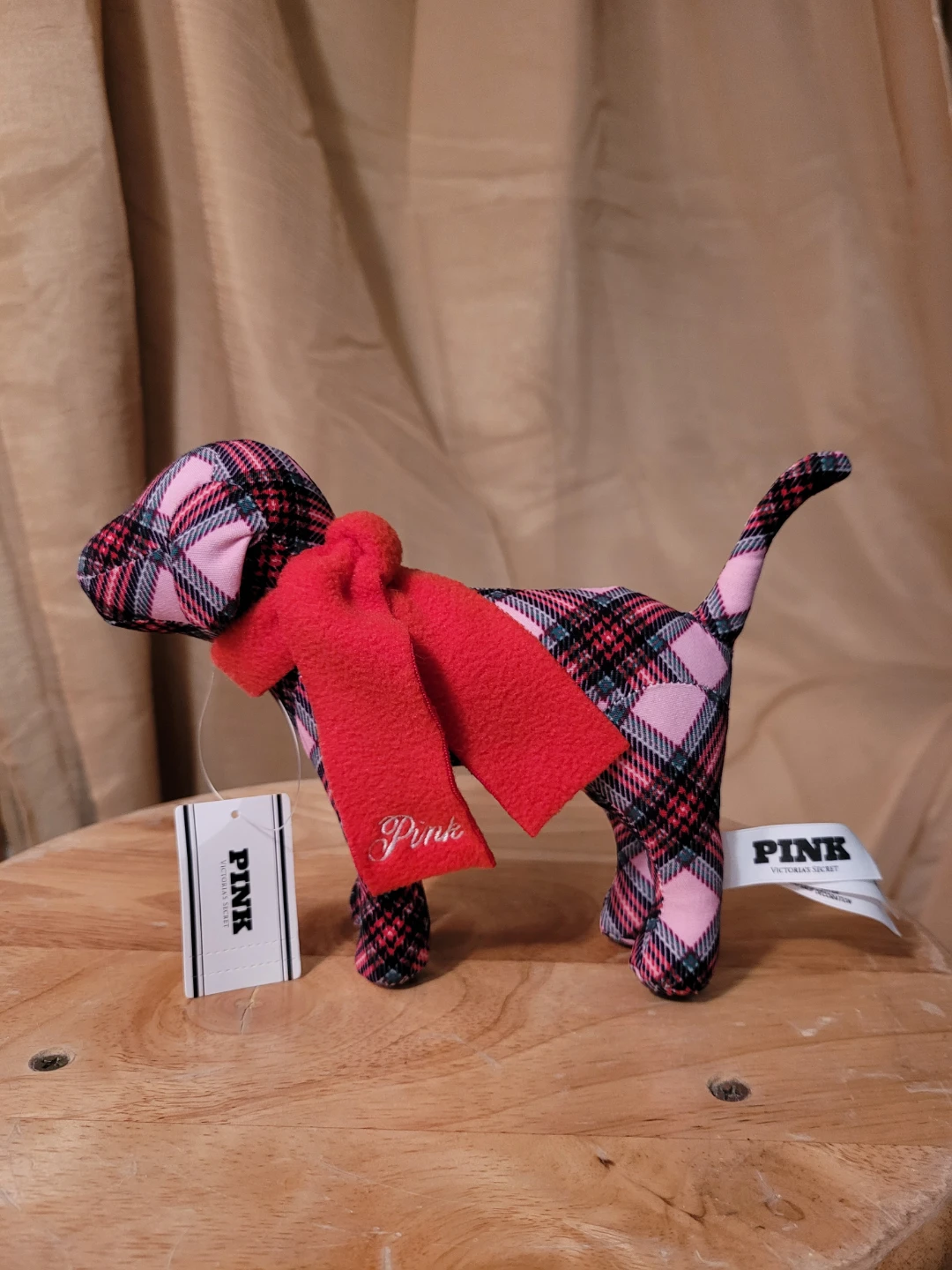 Victoria's Secret PINK Plaid Dog Plush w/ Scarf