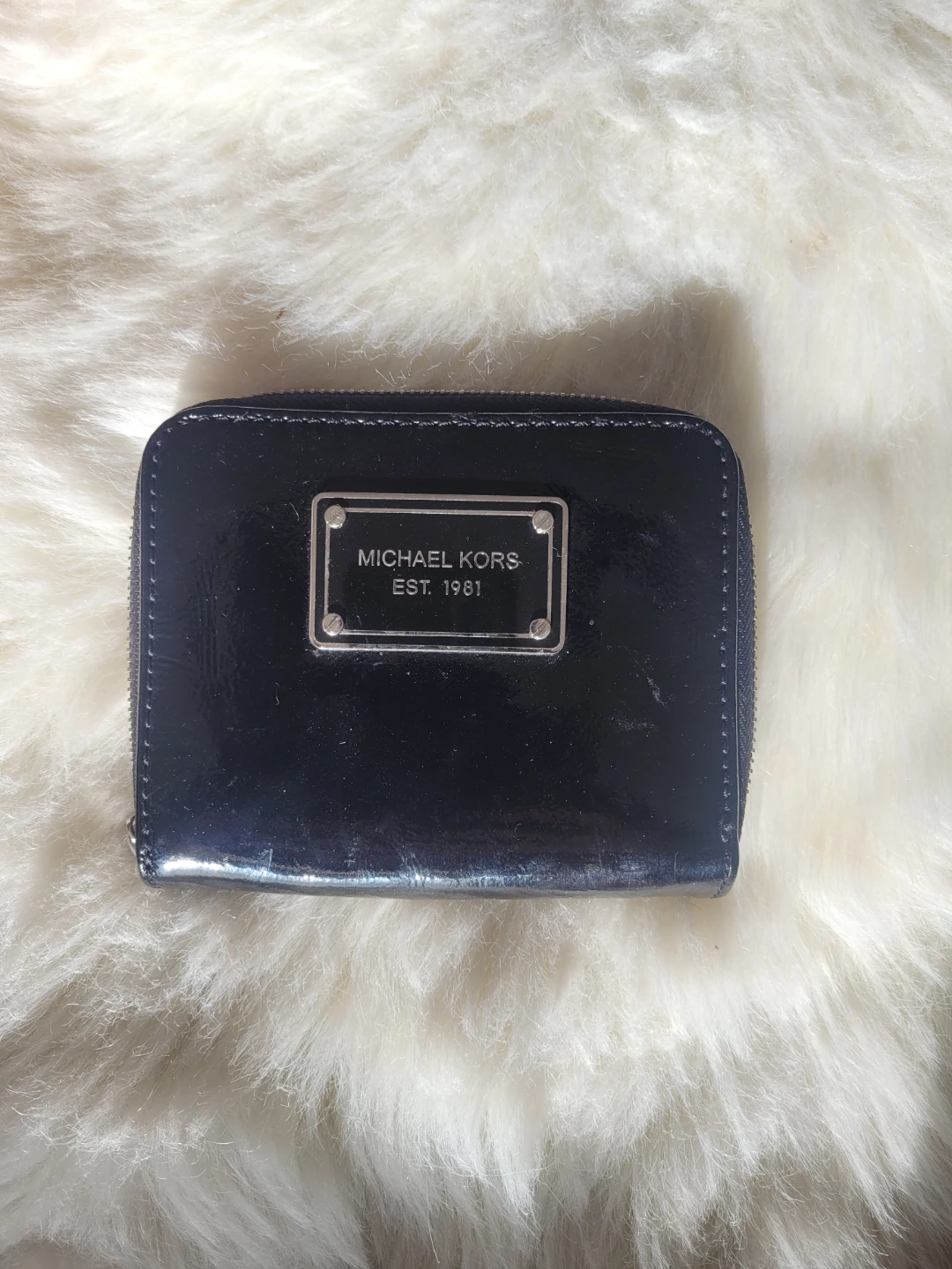Michael Kors "Est. 1981" Black Patent Leather Zip Around Wallet
