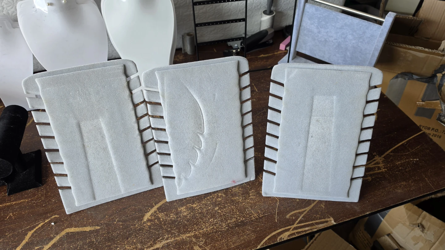 Set of 3 Grey Velvet Jewelry Display Stands
