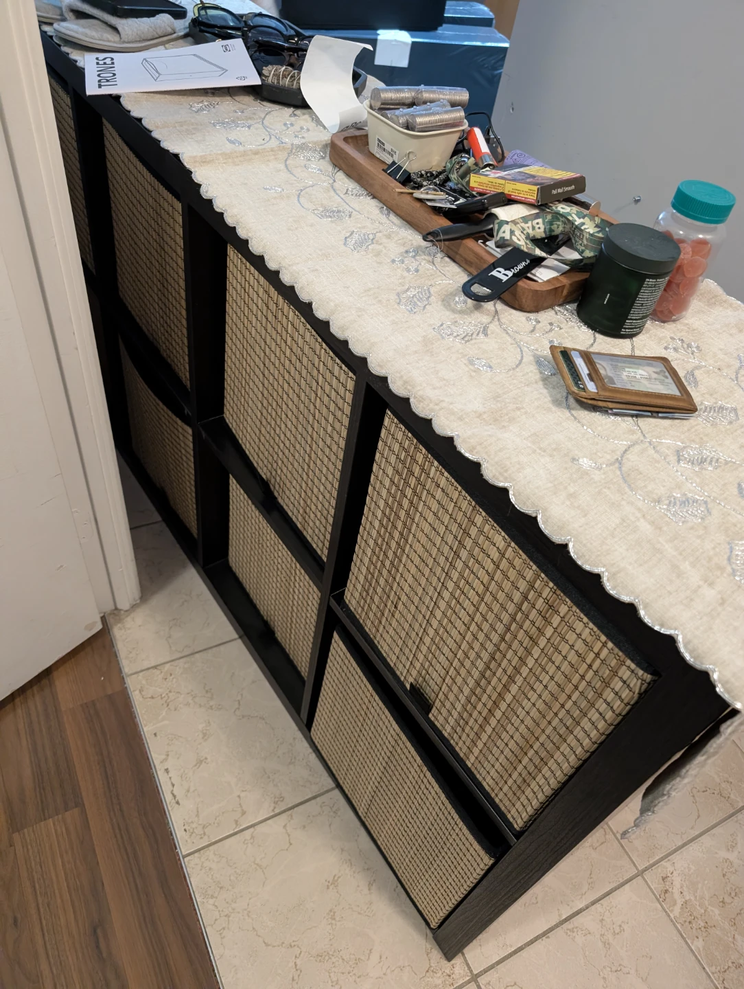 Black IKEA Kallax Storage Unit with Woven Baskets - photo 2