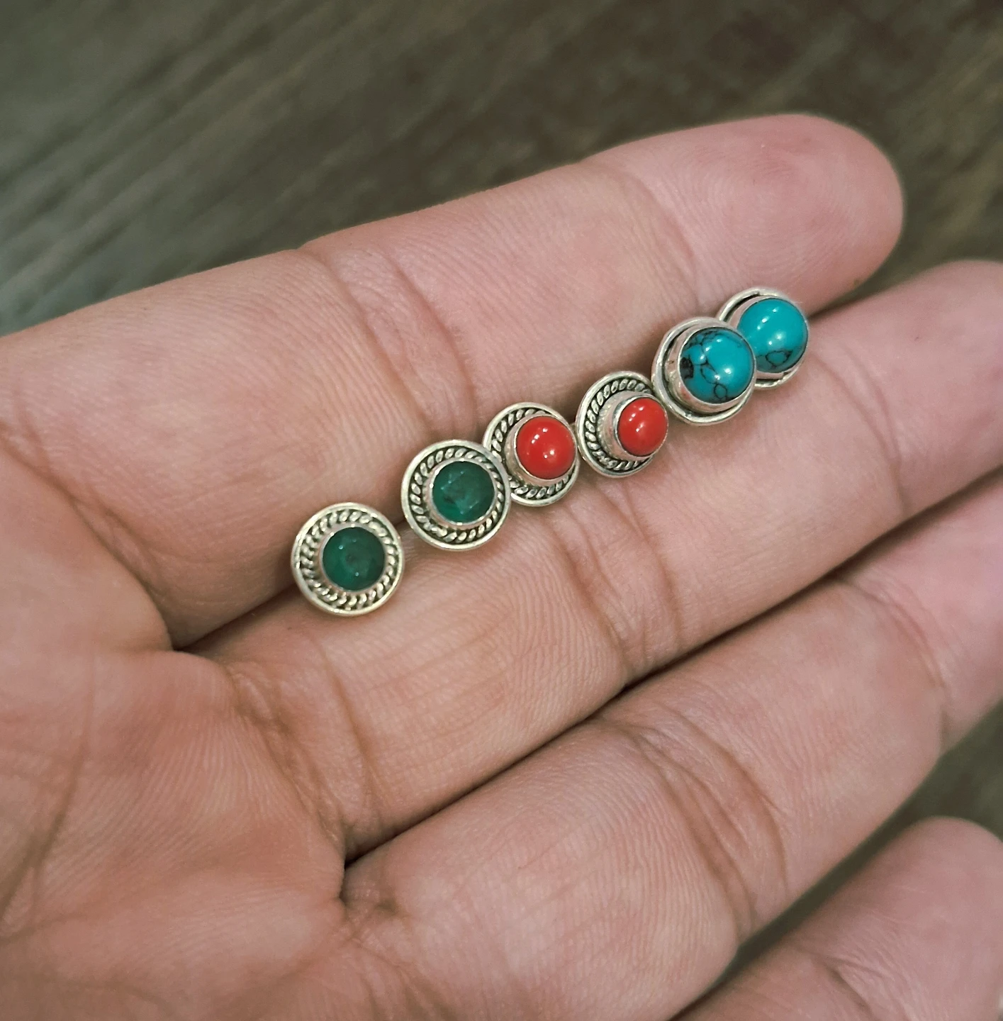 Turquoise and Red Stone Stud Earrings - photo 2