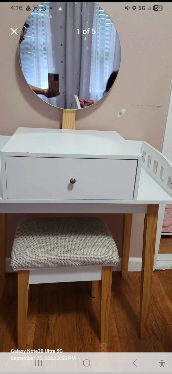 White Kids Vanity Table Top Organizer with Drawer