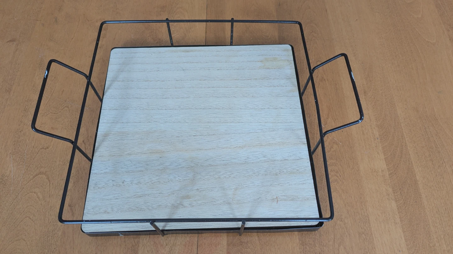 Square Wood and Wire Tray with Handles - photo 2