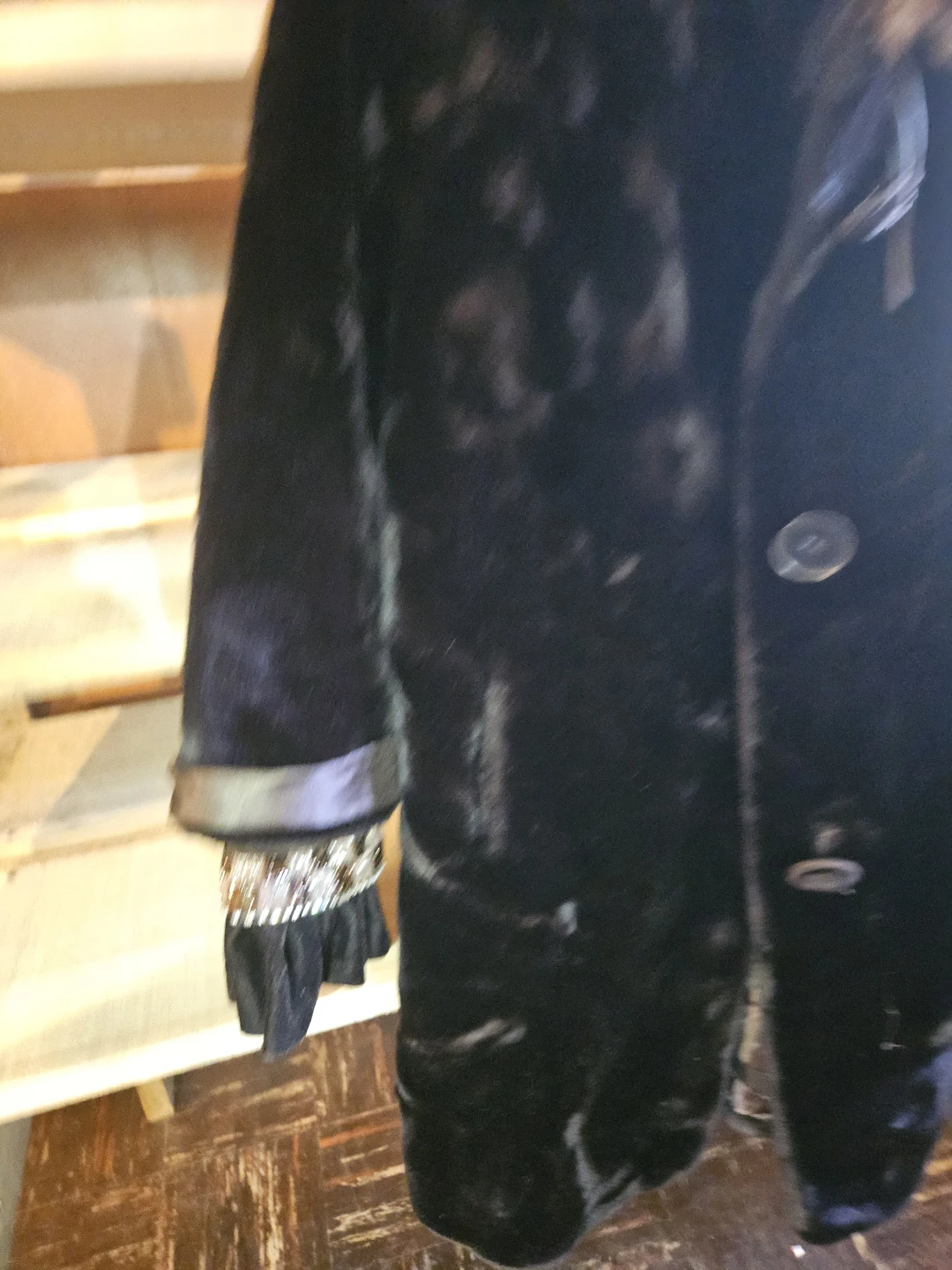 Black Faux Fur Coat with Embellished Cuffs - photo 2