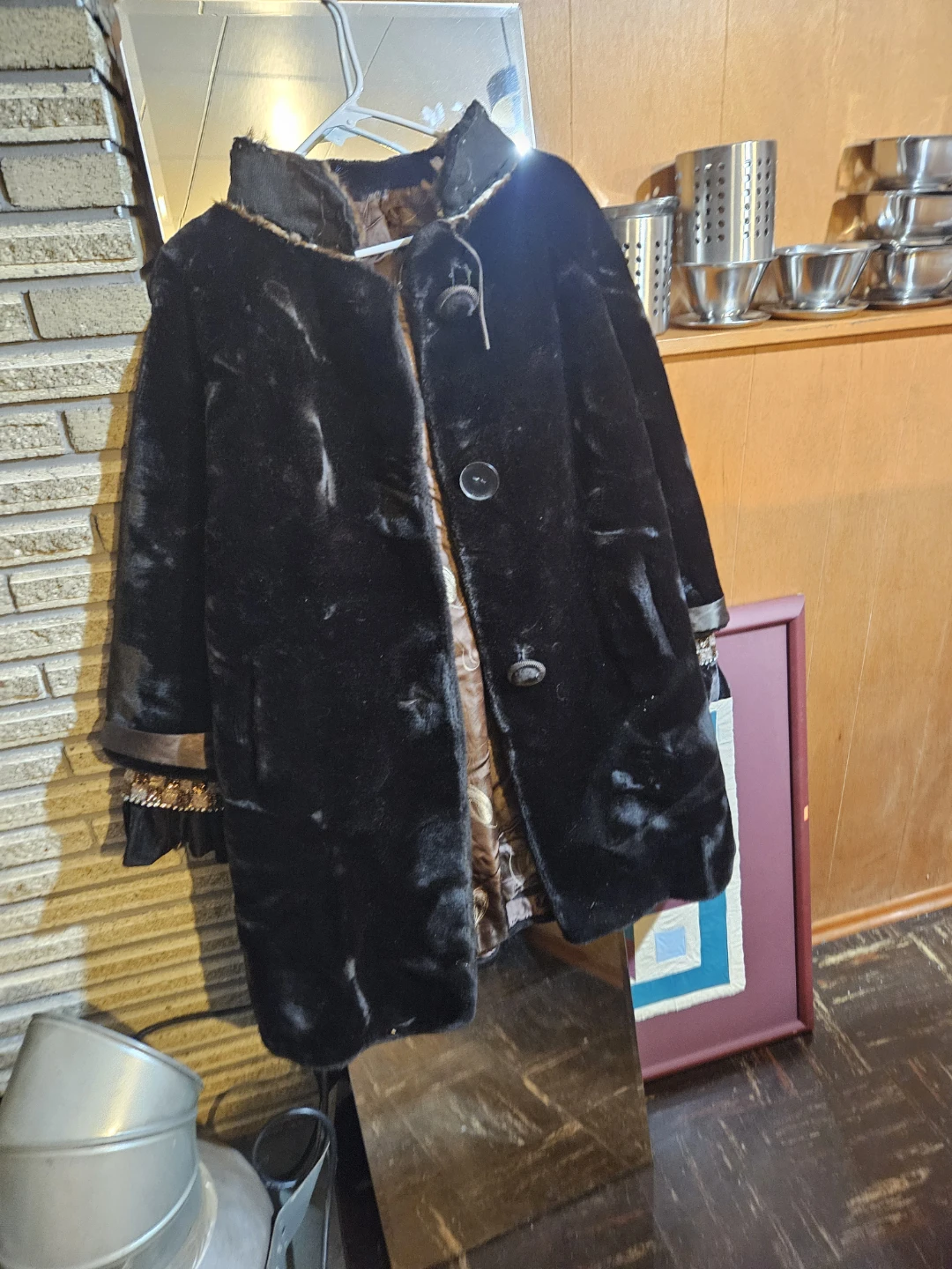 Black Faux Fur Coat with Embellished Cuffs - photo 5