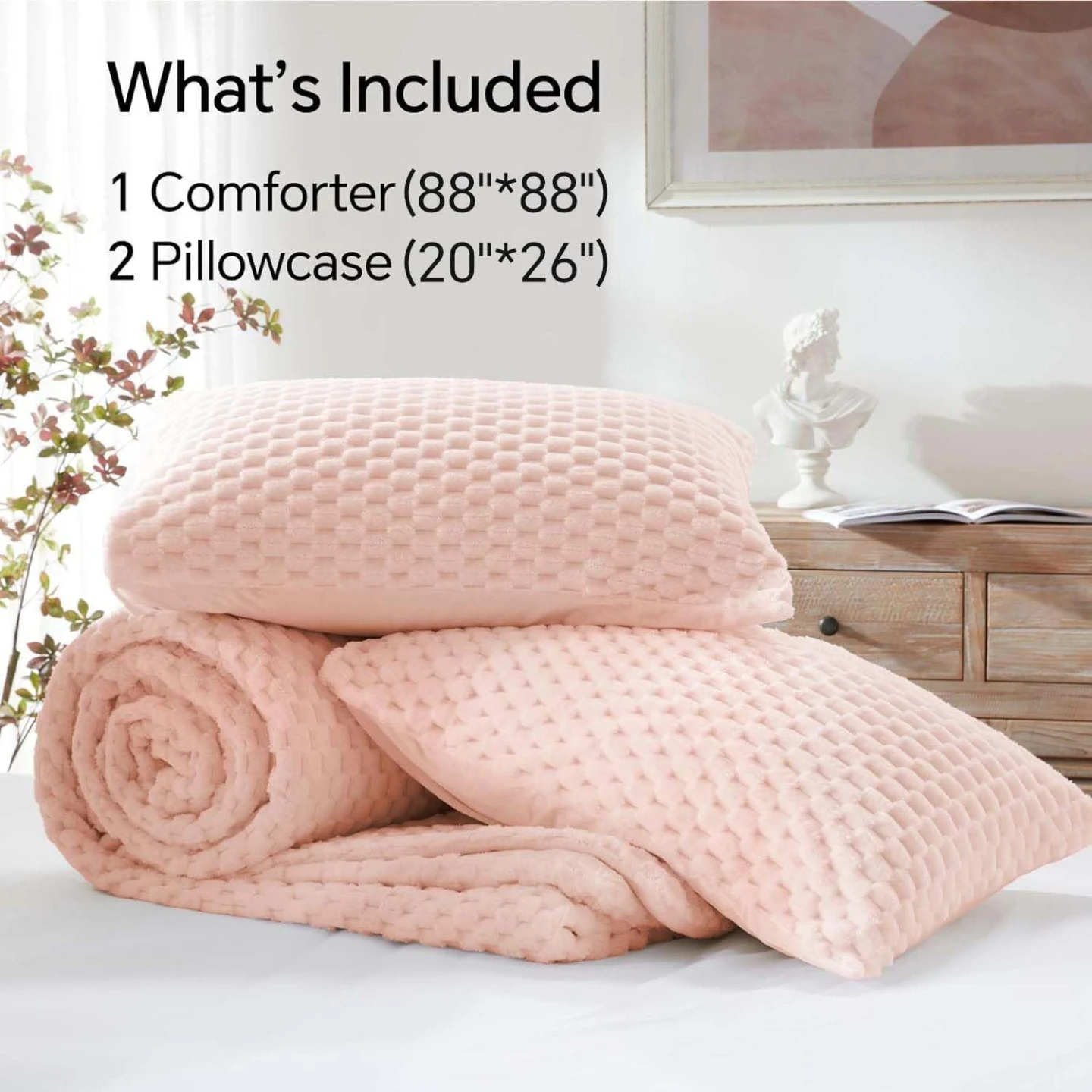 Pink 3D Jacquard Fuzzy Flannel Comforter Set - photo 4