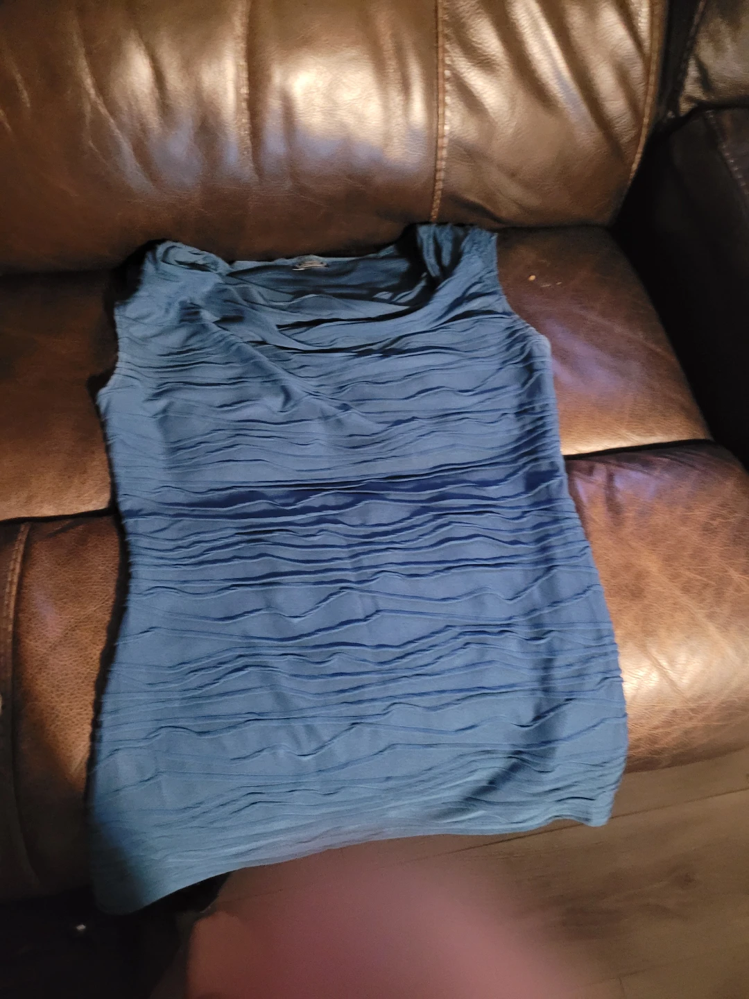 Women's Blue Textured Sleeveless Dress